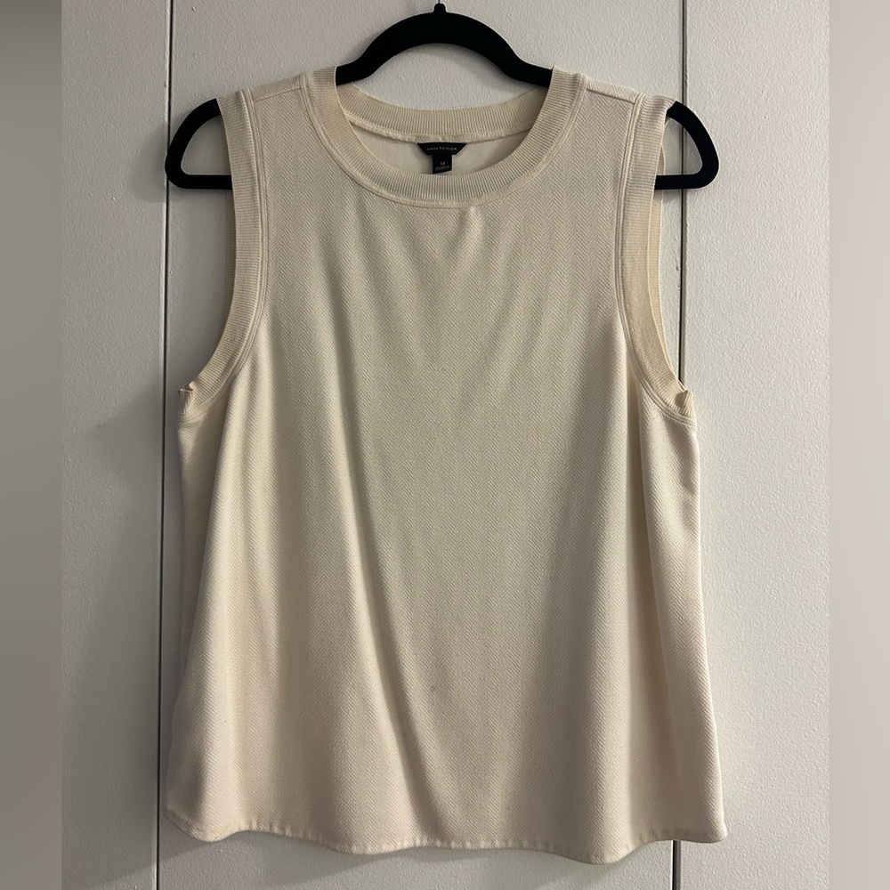 Ann Taylor cream herringbone top, size M